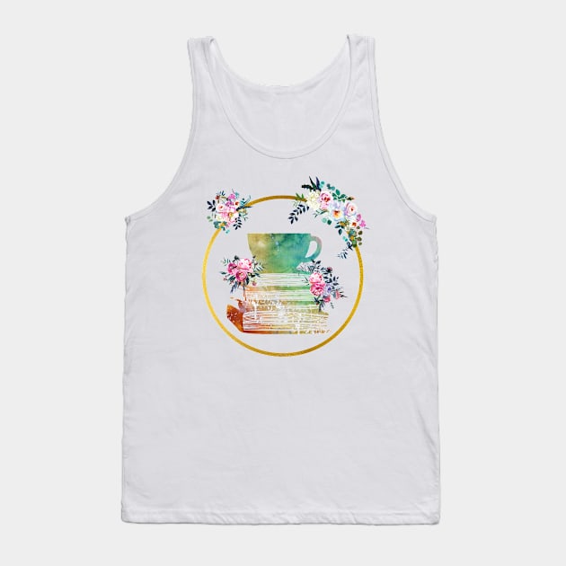 Cup of Tea with Books and flowers Tank Top by erzebeth